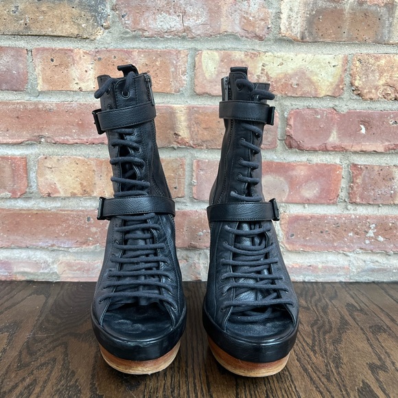 Ann Demeulemeester Black Wedge Lace Up Ankle Boots! - Picture 3 of 11